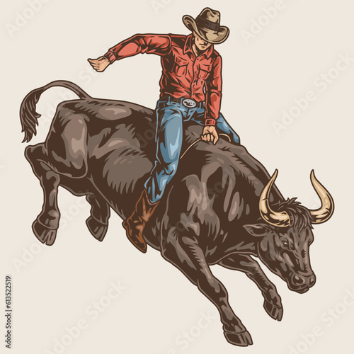 Rodeo bull colorful vintage logotype