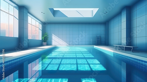 Relaxing indoor swimming pool with lighting. Generative Ai