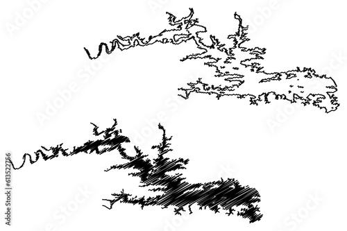 Lake DeGray Reservoir (United States of America, North America, us, usa, Arkansas) map vector illustration, scribble sketch DeGray Dam map