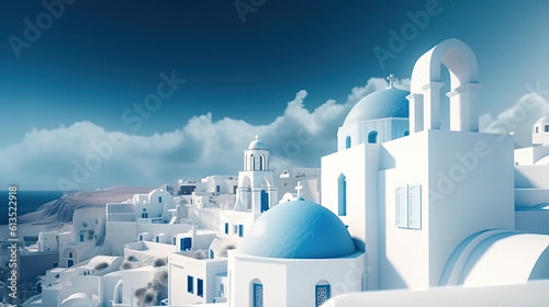 White architecture on Santorini island, Greece. Generative Ai