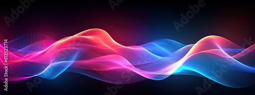 banner Abstract iridescent background waves on dark background generative ai