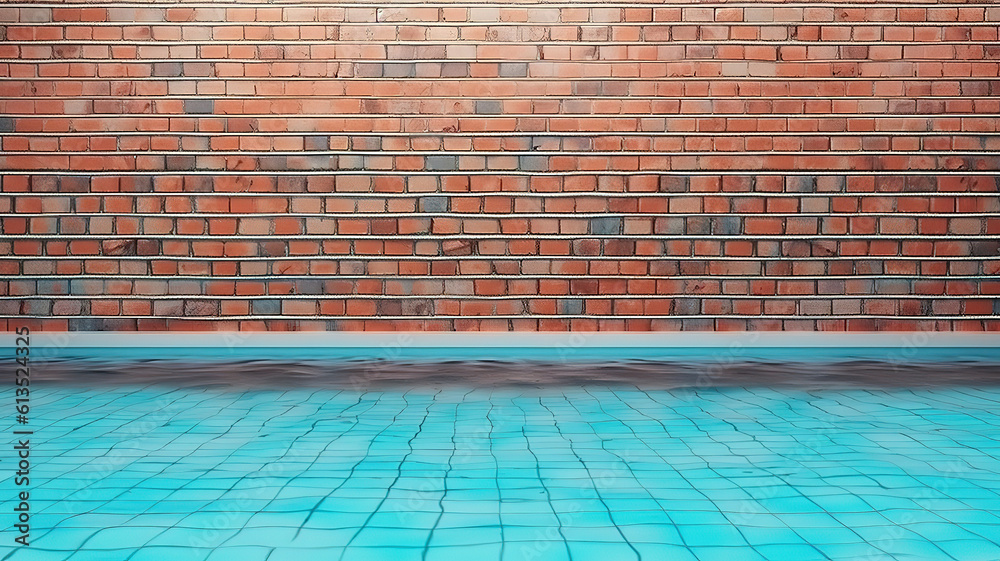 Old red brick wall texture with swimming pool. Generative Ai