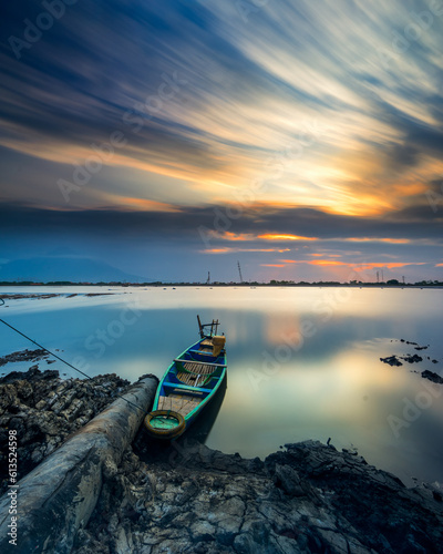 boat at sunset