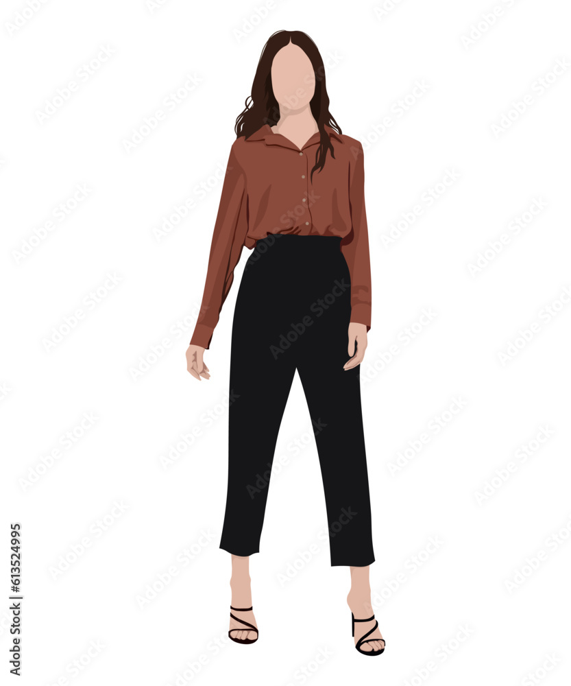 A very beautiful and stylish girl in business and fashionable clothes against an interesting background. Vector illustration in flat style A very beautiful and stylish girl in business and fashionable clothes against an interesting background. Vector illustration in flat style