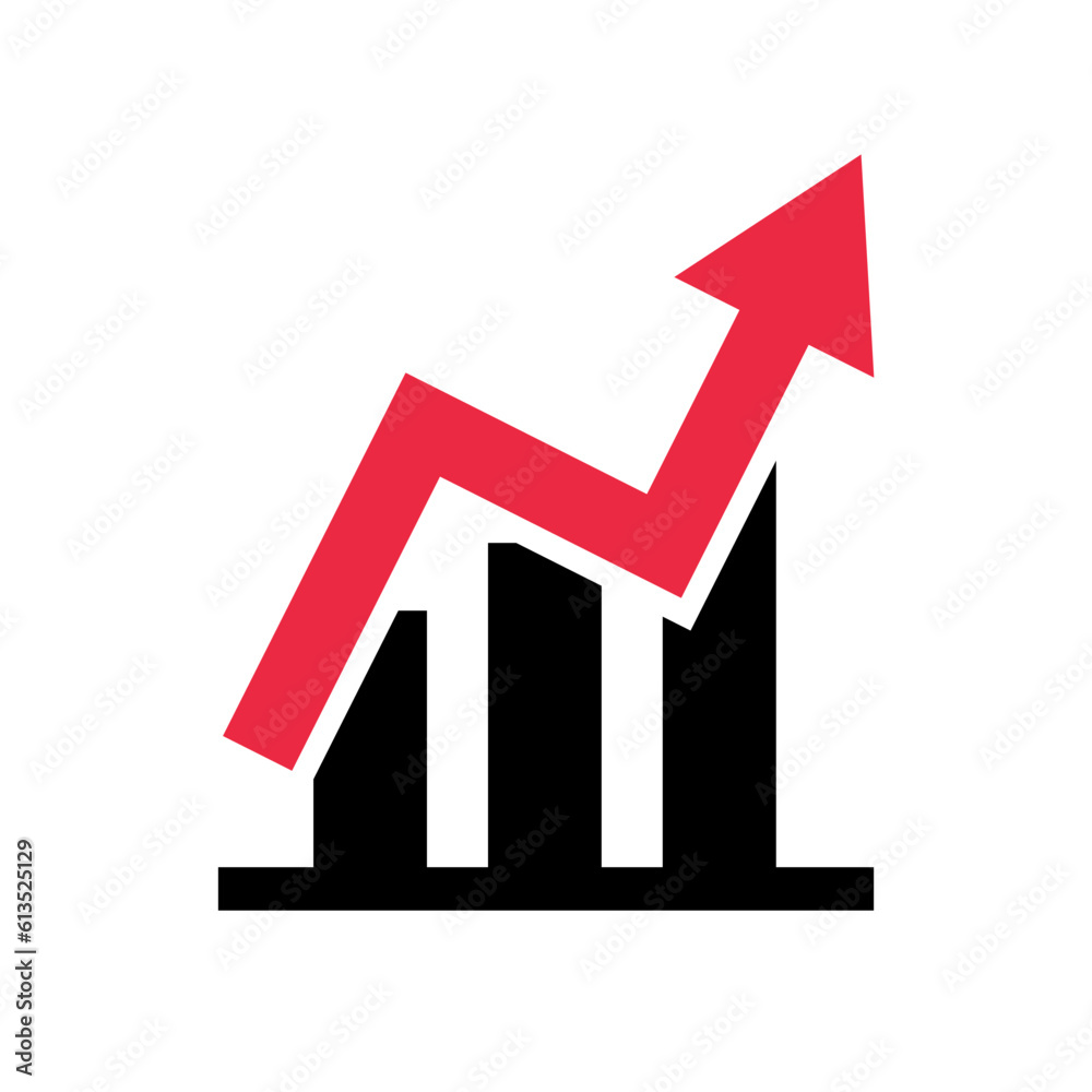 Increasing bar chart and red arrow. Chart. Vector. Increasing bar chart and red arrow. Chart. Vector.