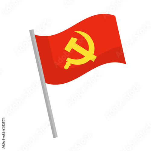 Communist flag icon with pole. Hammer and sickle. Vector. photo