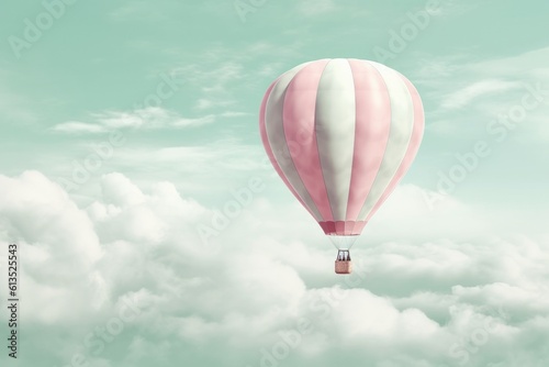 hot air balloon floating in a clear blue sky
