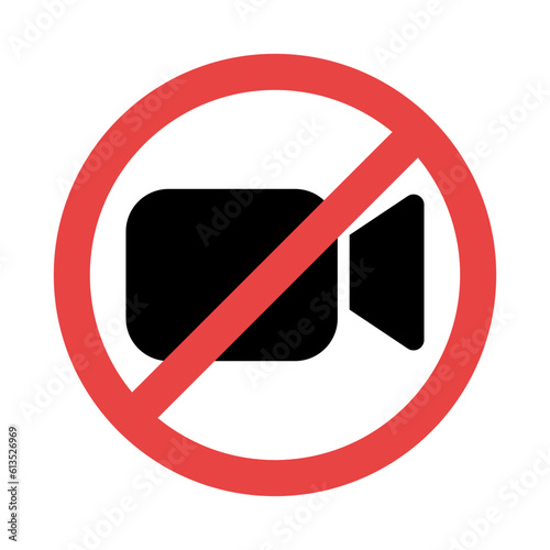 Video recording prohibited icon. Cross on video camera vector illustration