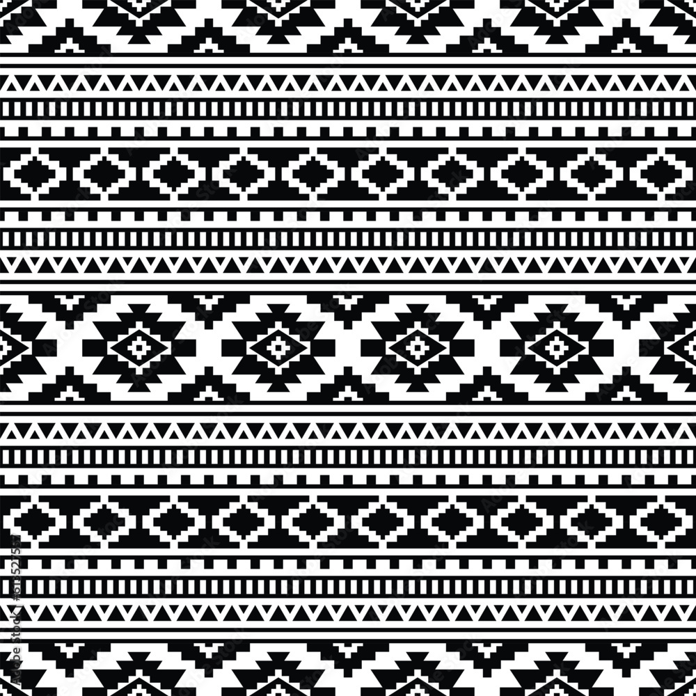 Border pattern with Native American. Geometric seamless ethnic pattern in native tribal style. Black and white colors. Design for textile, template, fabric, shirt, rug, decorative, background. Border pattern with Native American. Geometric seamless ethnic pattern in native tribal style. Black and white colors. Design for textile, template, fabric, shirt, rug, decorative, background.