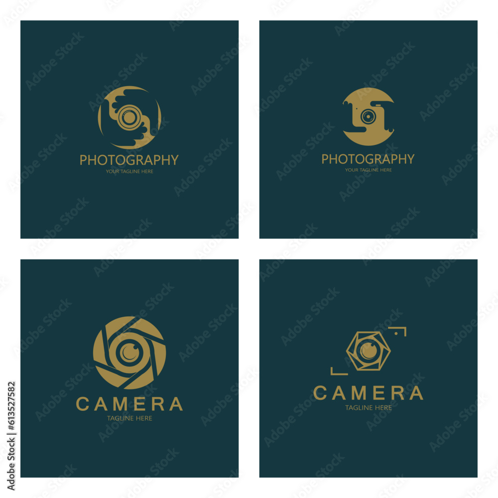 Naklejka premium photography camera logo icon vector design template isolated on black background