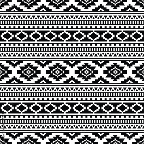 Border pattern with Native American. Geometric seamless ethnic pattern in native tribal style. Black and white colors. Design for textile, template, fabric, shirt, rug, decorative, background.