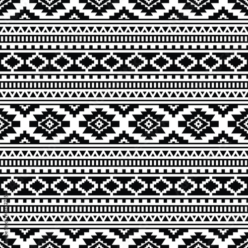 Border pattern with Native American. Geometric seamless ethnic pattern in native tribal style. Black and white colors. Design for textile, template, fabric, shirt, rug, decorative, background.