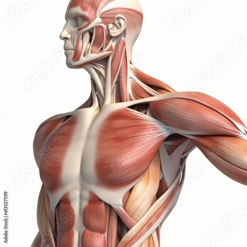 Obraz na płótnie 3D illustration Original human close up Chest Arm Muscles (Biceps, Triceps, Brachialis) isolated on white background