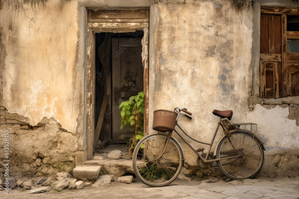 Old bicycle in front of old house