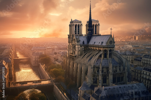 Sunset over paris Notre dame Cathedral in Paris