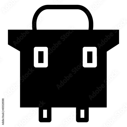 Backpack Icon: A graphical depiction of a backpack, typically representing a bag worn on the back