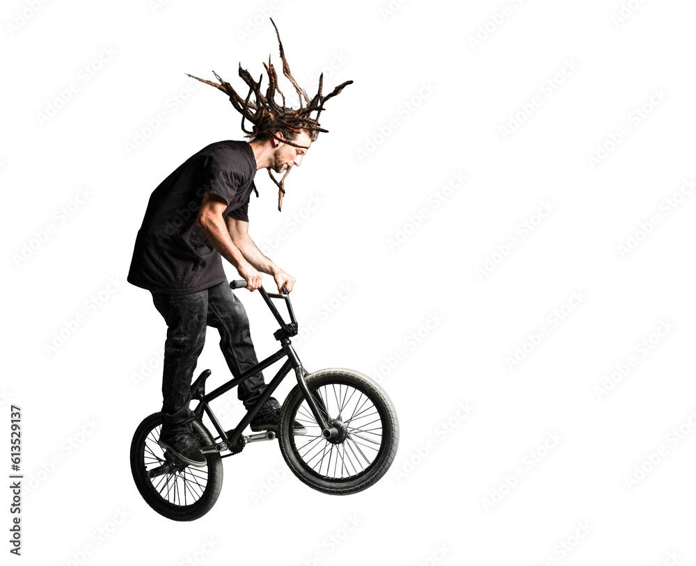 © Photocreo Bednarek - Man jumping and performing tricks on BMX bicycle. Isolated on transparent white background. © Photocreo Bednarek - Man jumping and performing tricks on BMX bicycle. Isolated on transparent white background.