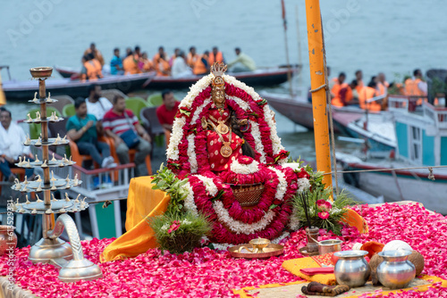 Varanasi  India 30 March 2018 Ganga aarti ceremony rituals  at Gange river photo