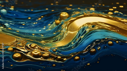 abstract background of a beautiful mix of blue and gold paint, generative ai