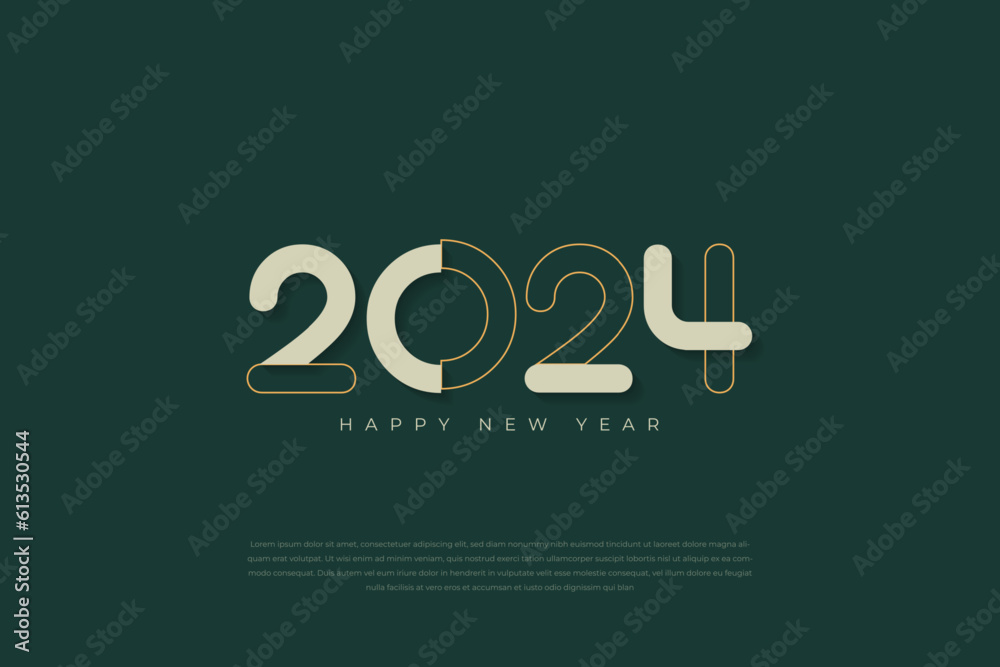 Happy New Year 2024. festive realistic decoration. Celebrate 2024 party on a dark background