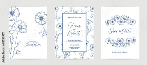 Marriage design template with custom names in frame with floral. Vector illustration.