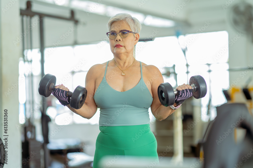 Senior woman doing exercises in the gym to stay healthy, trains muscles. Senior woman doing exercises in the gym to stay healthy, trains muscles.