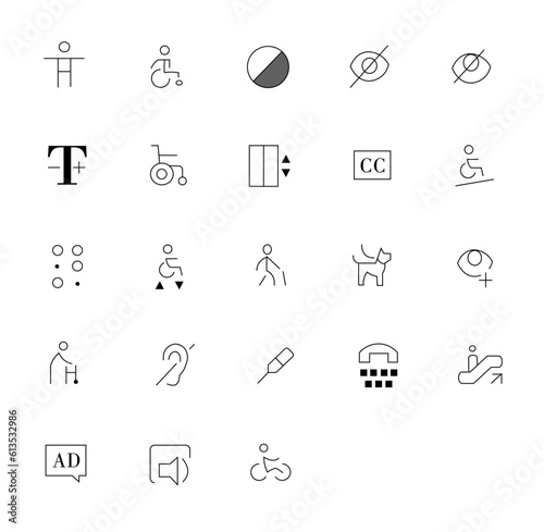 Accessibility Icon Pack. Thin line icons set. Flat icon collection set. Simple vector illustration