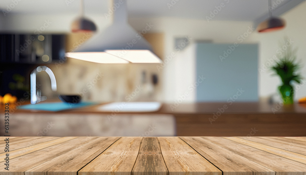 Empty tabletop over defocused kitchen with copy space background for Empty show for packaging product presentation, Wood table top on blur kitchen window background, montage product display or design, Empty tabletop over defocused kitchen with copy space background for Empty show for packaging product presentation, Wood table top on blur kitchen window background, montage product display or design,
