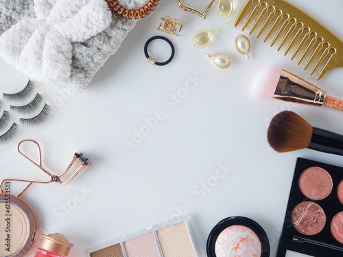 Makeup cosmetics on white background