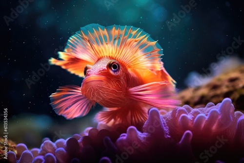 Illustration of a colorful fish swimming in an aquarium, Generative AI