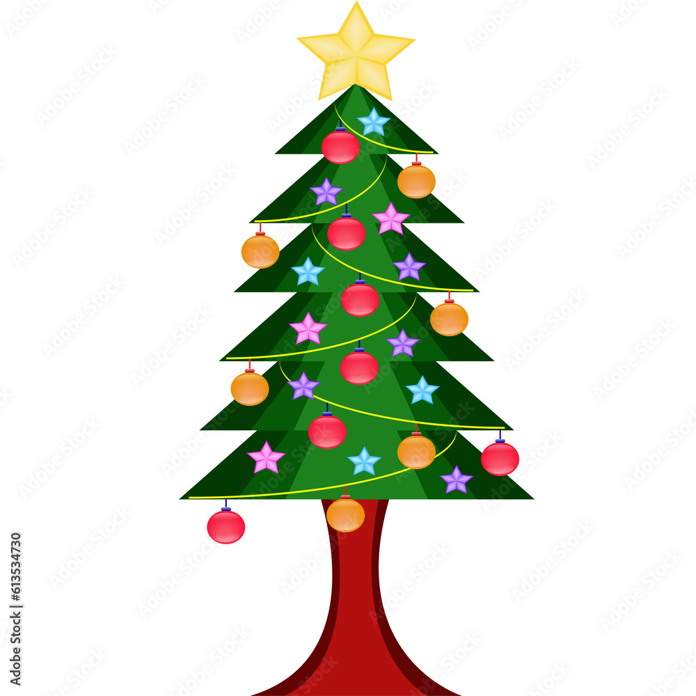 Single christmast tree with christmas hanging Single christmast tree with christmas hanging