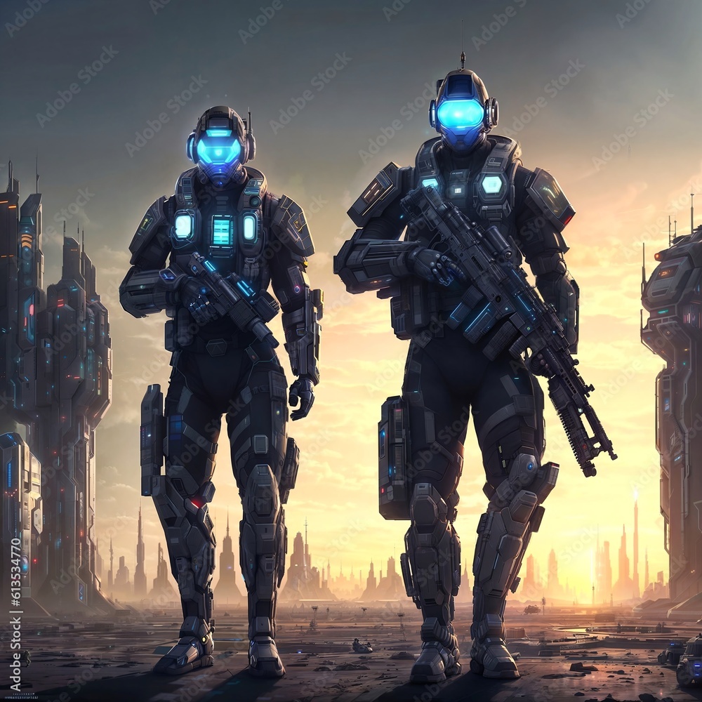 futuristic of future soldier army in armor suit at modern world, generative AI futuristic of future soldier army in armor suit at modern world, generative AI