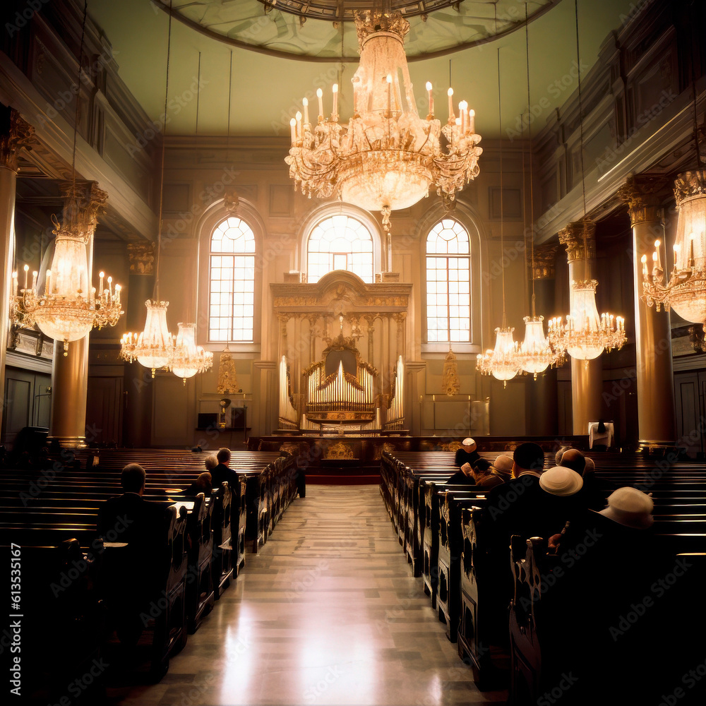 Fototapeta premium people praying in a temple, generative ai