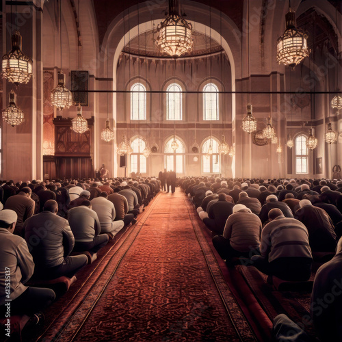 moslim people praying in a temple, generative ai