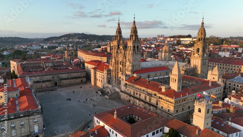 Stampa su tela Aerial view of famous Cathedral of Santiago de Compostela