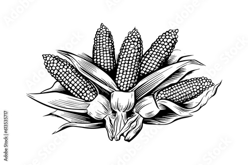 Heap of corn hand drawing sketch vintage engraving vector illustration
