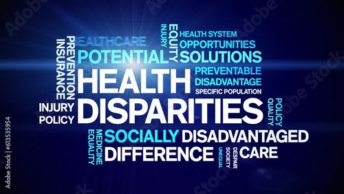 Health Disparities animated tag word cloud;text design animation kinetic typography seamless loop. photo