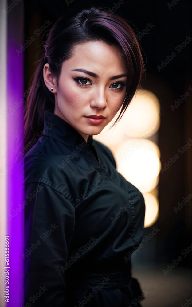 photo of beautiful woman in black ninja outfit assassin killer, generative AI photo of beautiful woman in black ninja outfit assassin killer, generative AI