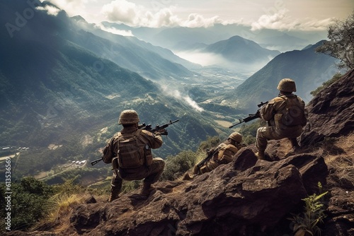 US marines in the mountains during the military operation photo