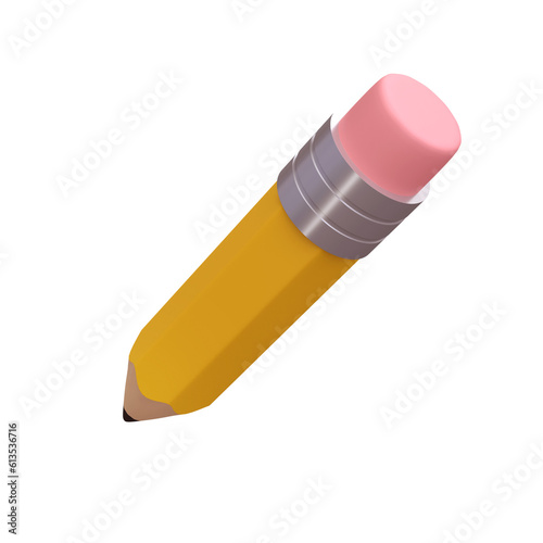Realistic pencil with eraser 3d icon. Colored drawing and painting tool for education and studies isolated transparent png. Office supplies, stationery element. School, university or college design