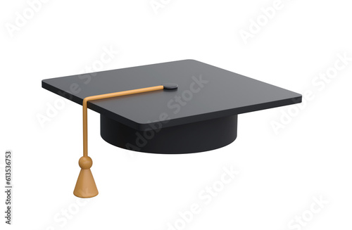 Graduation university or college black cap 3d icon education realistic illustration isolated transparent png. Element for degree ceremony and educational programs design