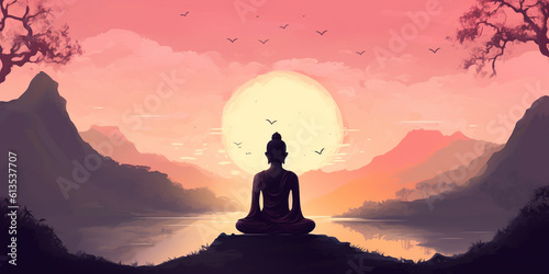 Meditation and spirituality background banner or wallpaper  concept of enlightenment and buddhism