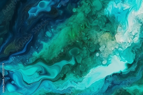 Abstract watercolor paint background by teal color blue and green with liquid fluid texture for background. AI generative