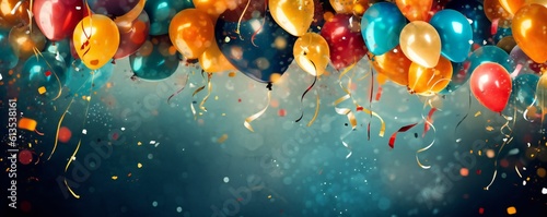 Vászonkép Birthday background with balloons and confetti birthday card or invitation desig