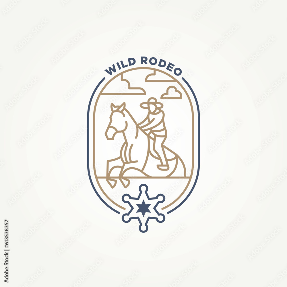 minimalist cowboy rodeo line art emblem icon logo template vector illustration design. simple modern serif cowboy riding horse badge logo concept minimalist cowboy rodeo line art emblem icon logo template vector illustration design. simple modern serif cowboy riding horse badge logo concept