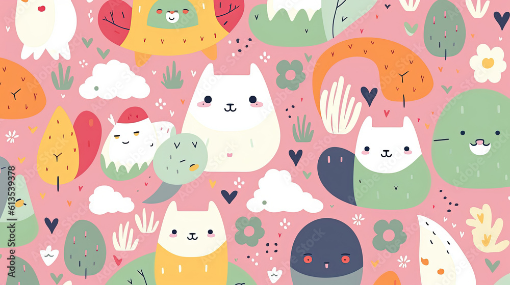 Pastel colors and whimsical kawaii patterns Pastel colors and whimsical kawaii patterns