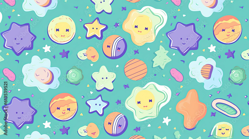 Pastel colors and whimsical kawaii patterns Pastel colors and whimsical kawaii patterns