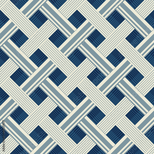 Tonal Blue and Beige Striped Textured Lattice Pattern