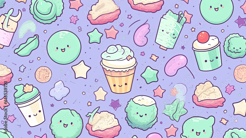 Pastel colors and whimsical kawaii patterns Pastel colors and whimsical kawaii patterns