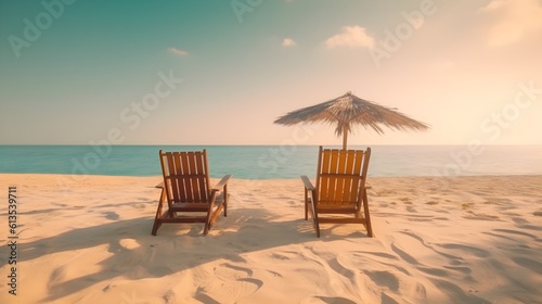 Beautiful beach. Chairs on the sandy beach near the sea. Summer holiday and vacation concept for tourism. Inspirational tropical landscape. Tranquil scenery, relaxing beach, tropical landscape design